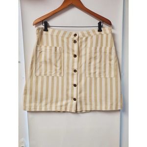 NWT Old Navy Tan and Cream Striped Button Front Cotton Skirt, Size 14